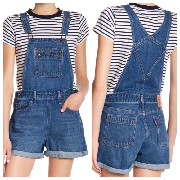 orange and blue overalls shorts